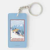 Downhhill Snow Skier - Snoqualmie Pass , WA Sleutelhanger (achterkant)