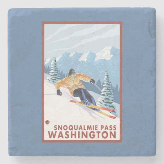 Downhhill Snow Skier - Snoqualmie Pass , WA Stenen Onderzetter (Voorkant)
