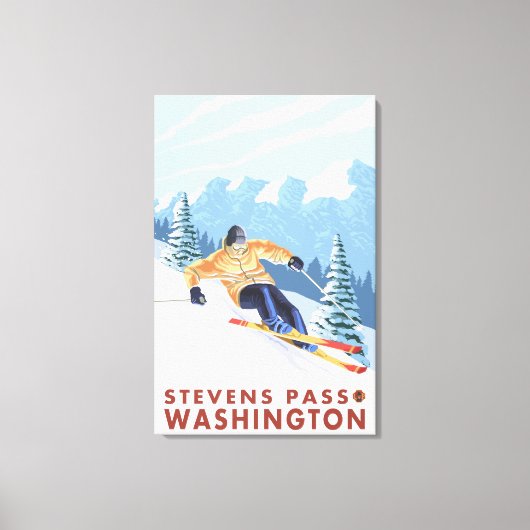 Downhhill Snow Skier - Stevens Pass Canvas Afdruk (Voorkant)