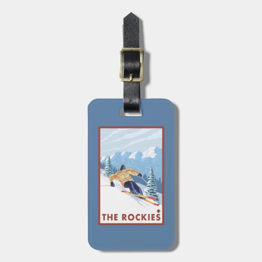 Downhhill Snow Skier - The Rockies Bagagelabel (Voorkant verticaal)