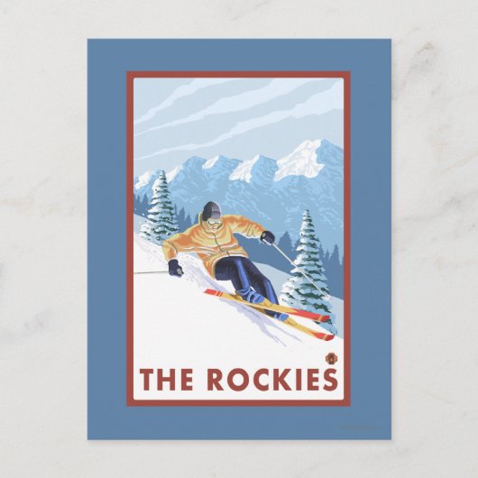 Downhhill Snow Skier - The Rockies Briefkaart (Voorkant)