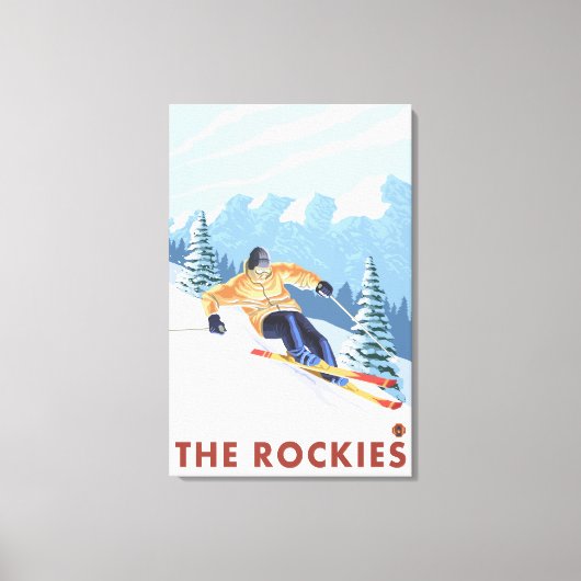 Downhhill Snow Skier - The Rockies Canvas Afdruk (Voorkant)