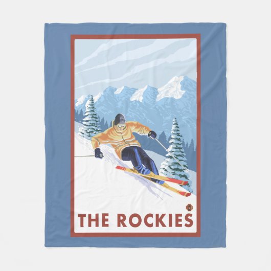 Downhhill Snow Skier - The Rockies Fleece Deken (Voorkant)