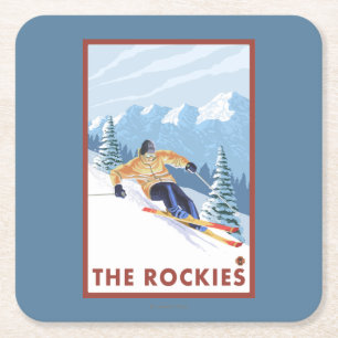 Downhhill Snow Skier - The Rockies Kartonnen Onderzetters