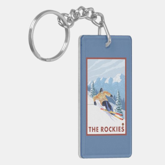 Downhhill Snow Skier - The Rockies Sleutelhanger (Voorkant Links)