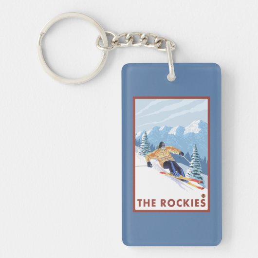 Downhhill Snow Skier - The Rockies Sleutelhanger (Voorkant)
