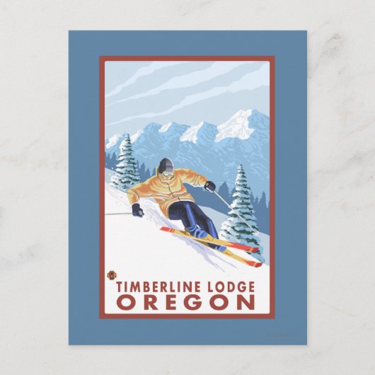Downhhill Snow Skier - Timberline Lodge, Oregon Briefkaart (Voorkant)