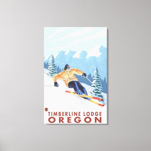 Downhhill Snow Skier - Timberline Lodge, Oregon Canvas Afdruk (Voorkant)