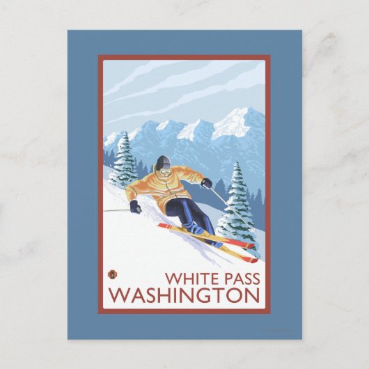 Downhhill Snow Skier - White Pass, Washington Briefkaart (Voorkant)