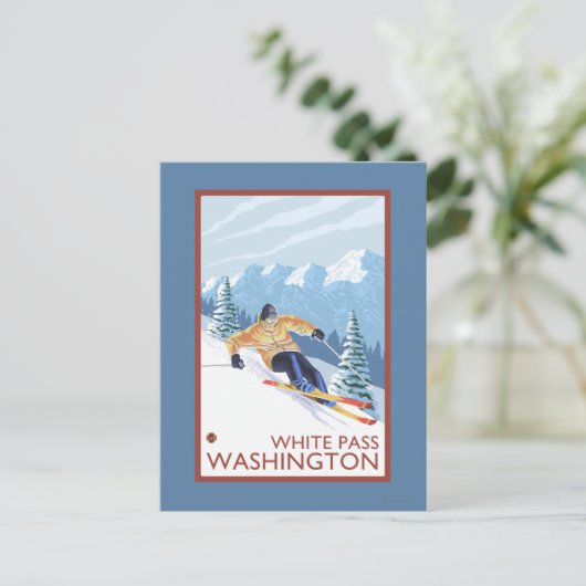 Downhhill Snow Skier - White Pass, Washington Briefkaart (Staand voorkant)