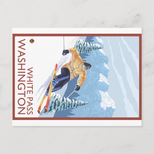 Downhhill Snow Skier - White Pass, Washington Briefkaart (Voorkant)