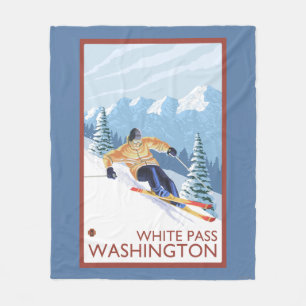 Downhhill Snow Skier - White Pass, Washington Fleece Deken