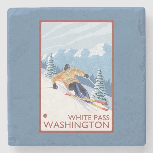 Downhhill Snow Skier - White Pass, Washington Stenen Onderzetter (Voorkant)