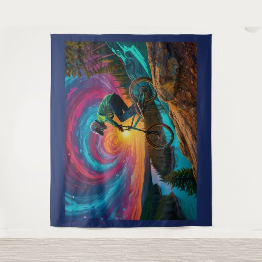 Downhill BMX Ride door een Forest Lake Wandkleed (Voorkant)