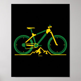 Downhill mountain bike in bright green and yellow poster