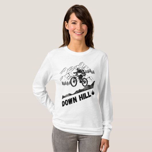 Downhill Mountainbiken retro fietser T-shirt (Voorkant volledig)