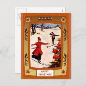 Downhill skiën feestdagenkaart (Voorkant / Achterkant)