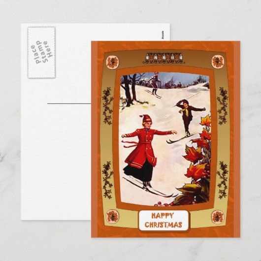Downhill skiën feestdagenkaart (Voorkant / Achterkant)