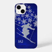 Downhill Skier Blue Monogram iPhone Hoesje (Achterkant)