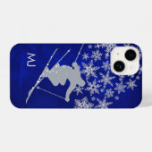 Downhill Skier Blue Monogram iPhone Hoesje (Achterkant horizontaal)