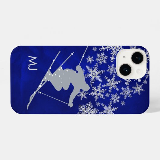 Downhill Skier Blue Monogram iPhone Hoesje (Achterkant horizontaal)