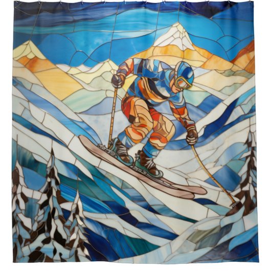 Downhill skiër douchegordijn (Voorkant)