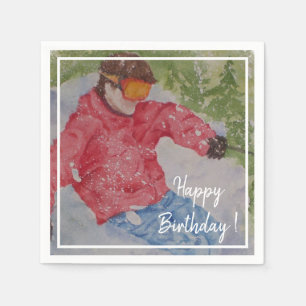 Downhill Skier Happy Birthday Party Servet
