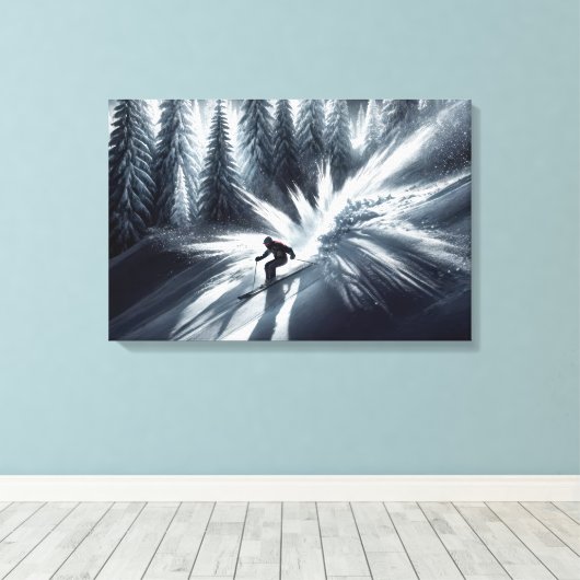 Downhill Skier In the Moonlight Canvas Afdruk (Insitu (Houten vloer))