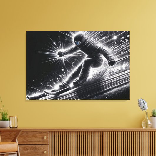 Downhill skiër met lichte paden canvas afdruk (Insitu (Woonkamer))