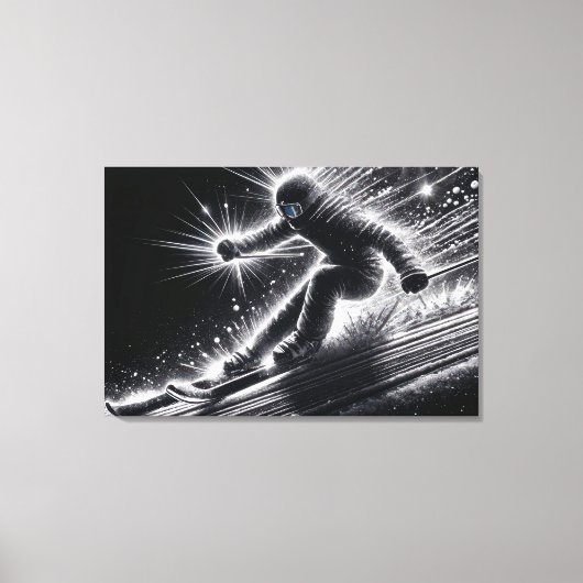 Downhill skiër met lichte paden canvas afdruk (Voorkant)