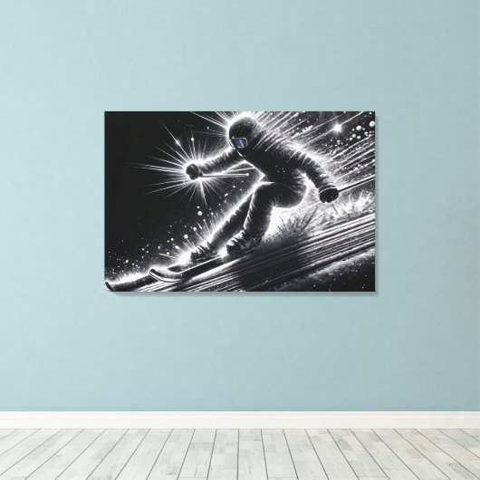 Downhill skiër met lichte paden canvas afdruk (Insitu (Houten vloer))