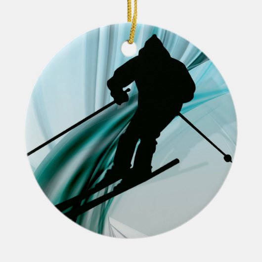 Downhill Skier op Icy Ribbons Keramisch Ornament (Voorkant)