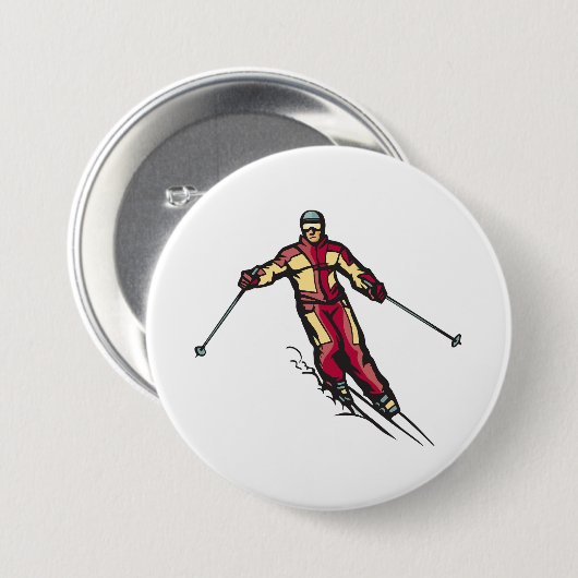 Downhill Skier Ronde Button 7,6 Cm (Voorkant /achterkant)
