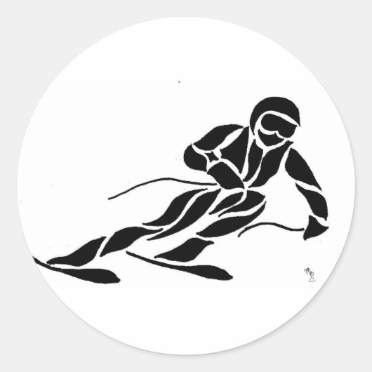 Downhill Skier Ronde Sticker (Voorkant)