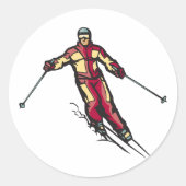 Downhill Skier Ronde Sticker (Voorkant)