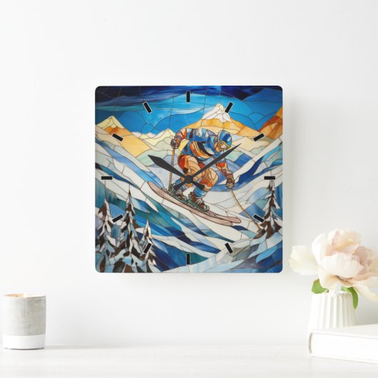 Downhill skiër wandklok (Huis)