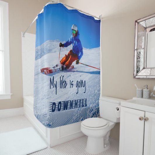 Downhill Skiing Funny Motivatie Snow Ski Douchegordijn (In situ)