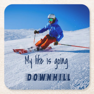 Downhill Skiing Funny Motivatie Snow Ski Kartonnen Onderzetters