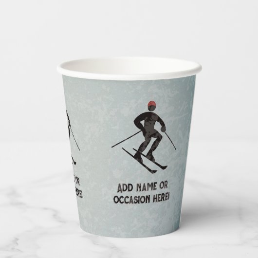 Downhill Skiing jouw tekst op mannelijke metal loo Papieren Bekers (Achterkant)