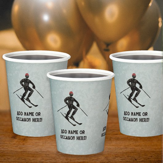 Downhill Skiing jouw tekst op mannelijke metal loo Papieren Bekers