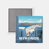 Downhill street Mykonos Griekenland Cycladen Reize Magneet (Voorkant / Achterkant)