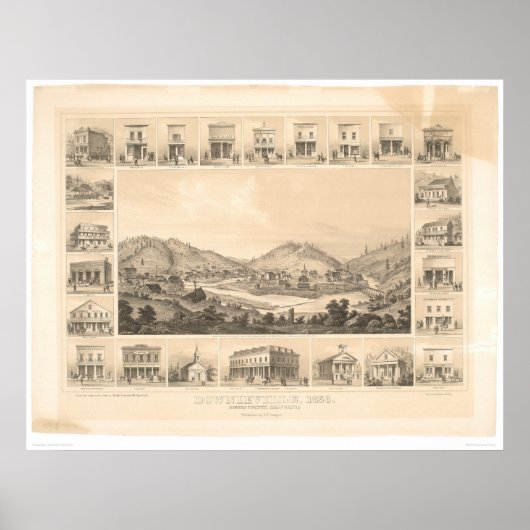Downieville, CA Panoramic Map 1856 (0522A) Poster (Voorkant)