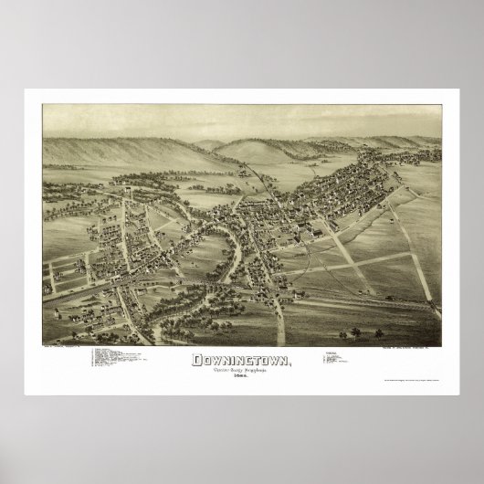 Downingtown, PA Panoramic Map - 1893 Poster (Voorkant)