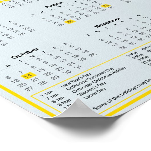 Download 2024 Oekraïense kalender met Feestdagen Poster (Hoek)