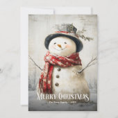 Download Watercolor Red White Vintage Snowman Feestdagenkaart (Voorkant)