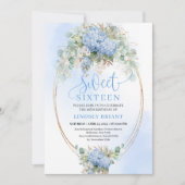 Downloadable Blue Hydrangea Gold Sweet 16 Birthday Kaart (Voorkant)