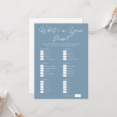 Downloadable Blue Purse Bridal Shower Game Kaart (Voorkant / Achterkant in situ)