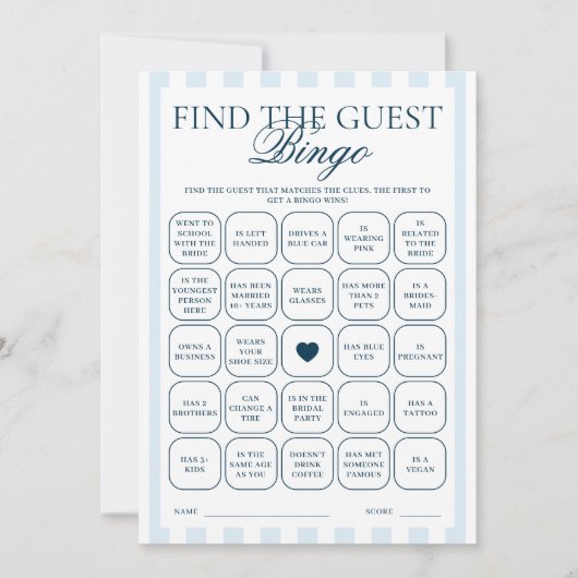 Downloadable Blue Striped Find The Guest Card Kaart (Voorkant)