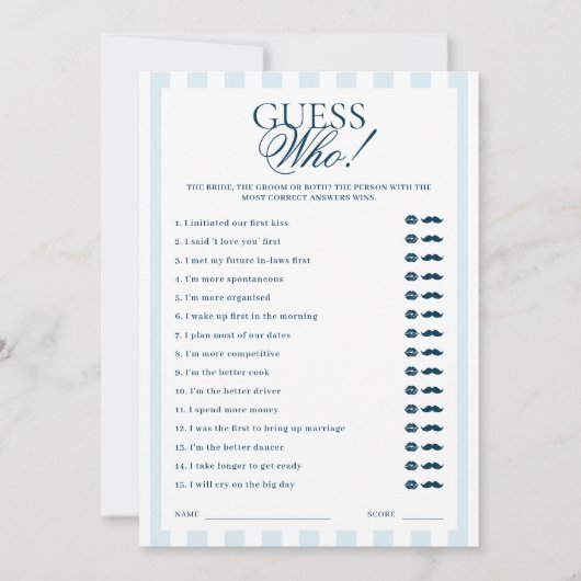 Downloadable Blue Striped Guess Who Card Kaart (Voorkant)