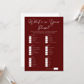 Downloadable Burgundy Purse Bridal Shower Game Kaart (Voorkant / Achterkant in situ)